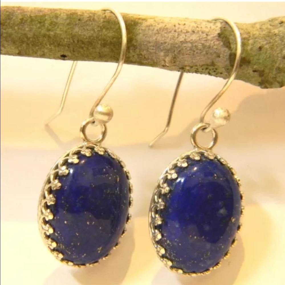 Sterling Silver Drop Dangle Earrings Lapis Lazuli